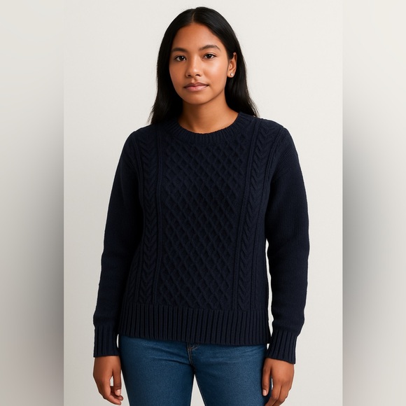 Midnight blue cable knit long sleeve oversized sweater - Picture 1 of 10